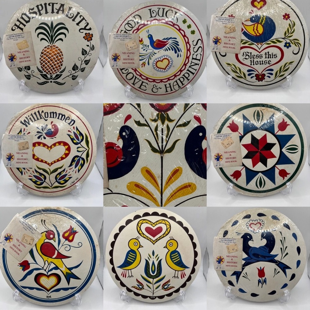 Jacob Zook Hex Signs 9pc Set Multicolor Good Pennsylvania Dutch Folk Art 1990s